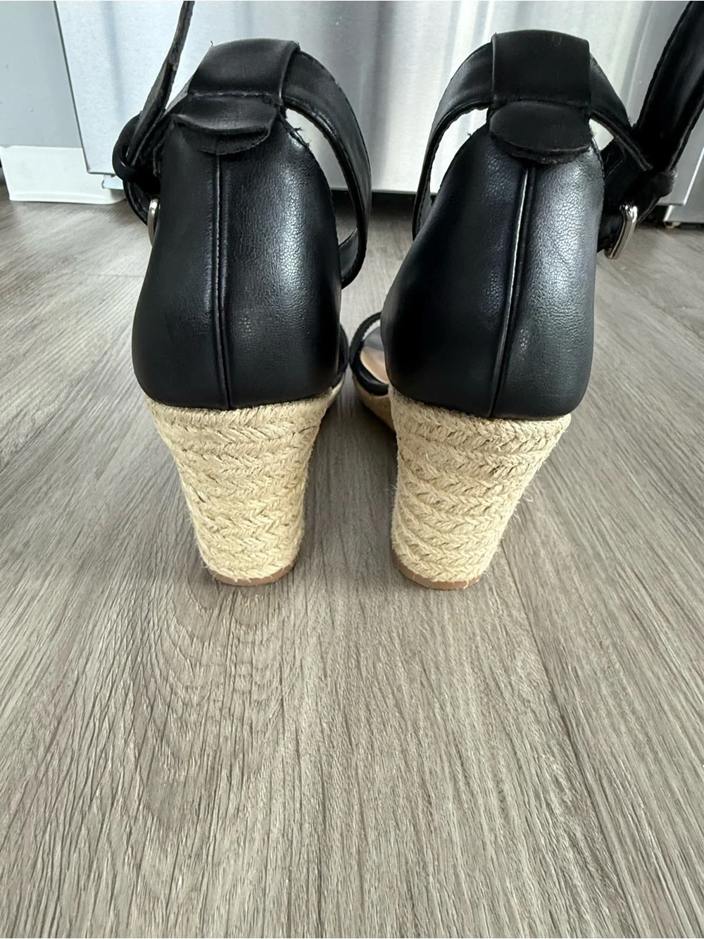 A new day Black Ankle-Strap Espadrille Wedge Sandals